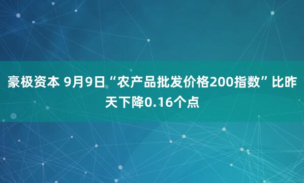 豪极资本 9月9日“农产品批发价格200指数”比昨天下降0.16个点