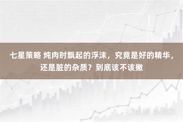 七星策略 炖肉时飘起的浮沫，究竟是好的精华，还是脏的杂质？到底该不该撇