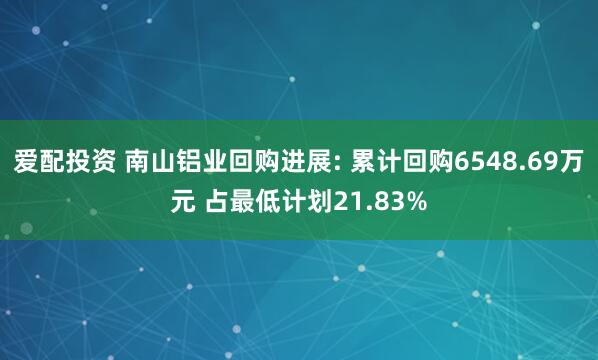 爱配投资 南山铝业回购进展: 累计回购6548.69万元 占最低计划21.83%