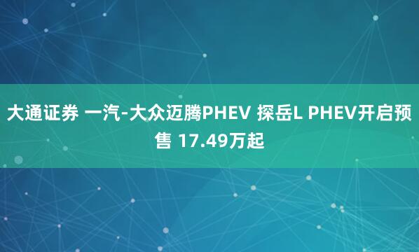 大通证券 一汽-大众迈腾PHEV 探岳L PHEV开启预售 17.49万起